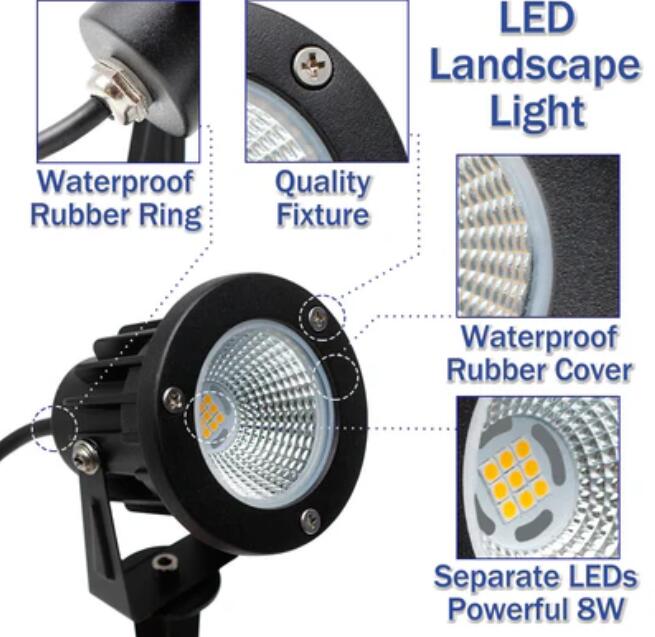 8W Warm White LED Landscape Lights 12V Waterproof Garden Pathway Lights Outdoor Spotlights