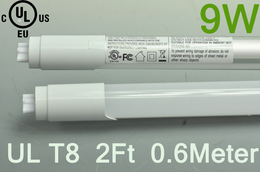 UL Certificated 9W  T8 LED Tube 0.6 Meter 2FT LED Fluorescent Lighting