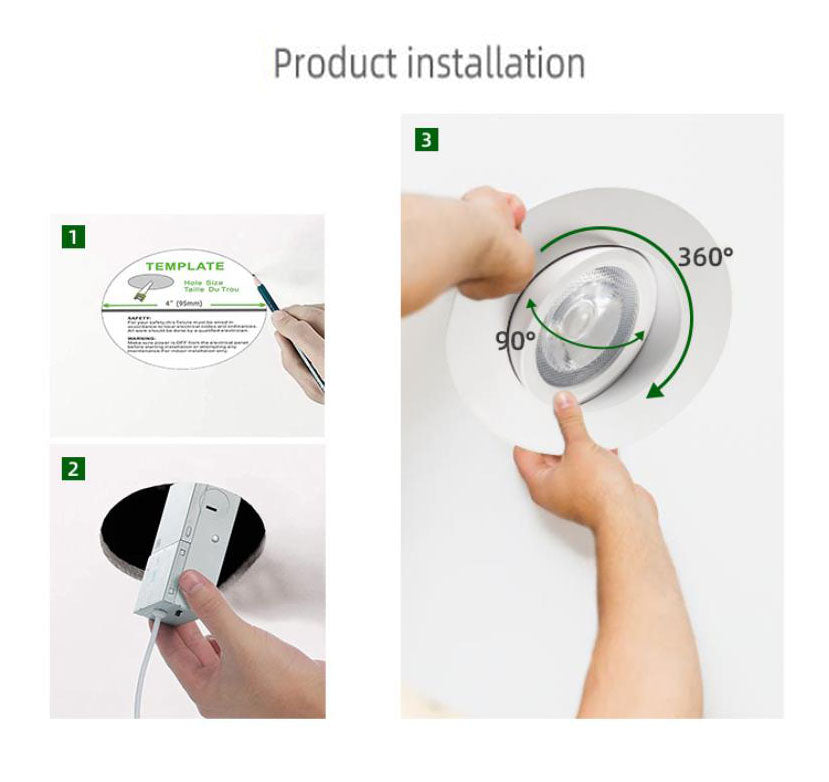 12W Downlight 360 Degree Rotating Embedded Universal Adjustment LED Spotlight COB Home Living Room Downlight