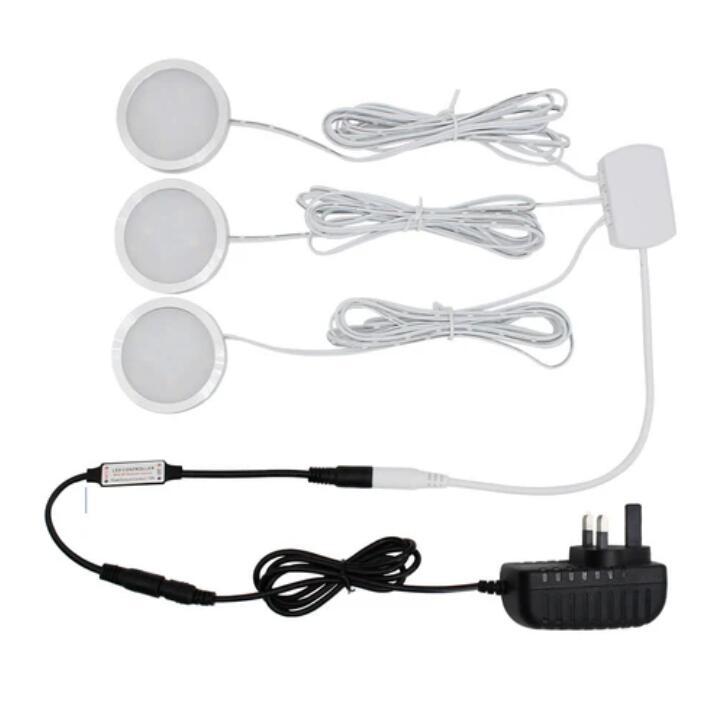 A-Series 3 Pack (3*2W) Dimmable CRI 90 Ultra Thin LED Under Cabinet Puck Lights With Dimmer & Power Adapter, All Accessories Included