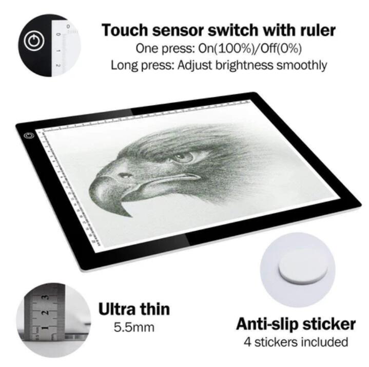 A4 LED Light Pad, Ultra Thin Portable LED Light Tracer, Full Range Dimmable with USB Power Cable