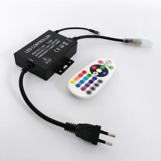 RGB LED Controller, 1500W Max High-Voltage WiFi Color Changing RGB Controller (Aluminum) with IR Remote and Music Time APP Control System for AC110-130V/ 200-240V LED Tape Rope Strip Lights