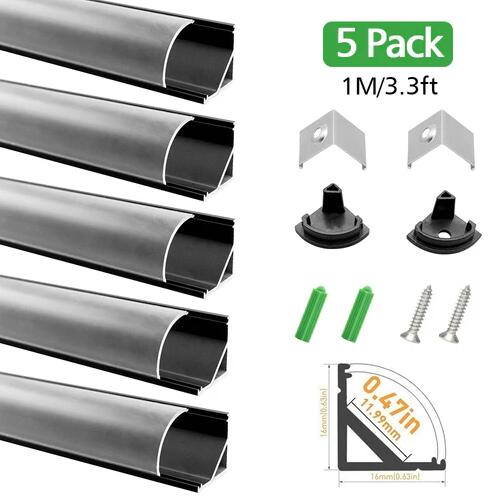 Black Corner Aluminum Profile V02 16x16mm V-Shape Curved Cover Corner Mounting LED Aluminum Profile Kit