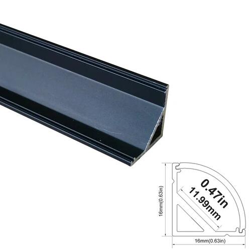 Black Corner Aluminum Profile V02 16x16mm V-Shape Curved Cover Corner Mounting LED Aluminum Profile Kit