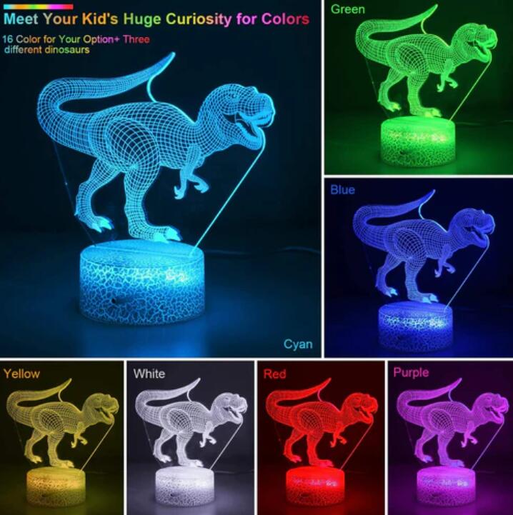 Animal Images 3D Illusion LED Night Light w/ 16 Colors Remote Touch Switch Adjustable Brightness for Kids Bedroom Decoration