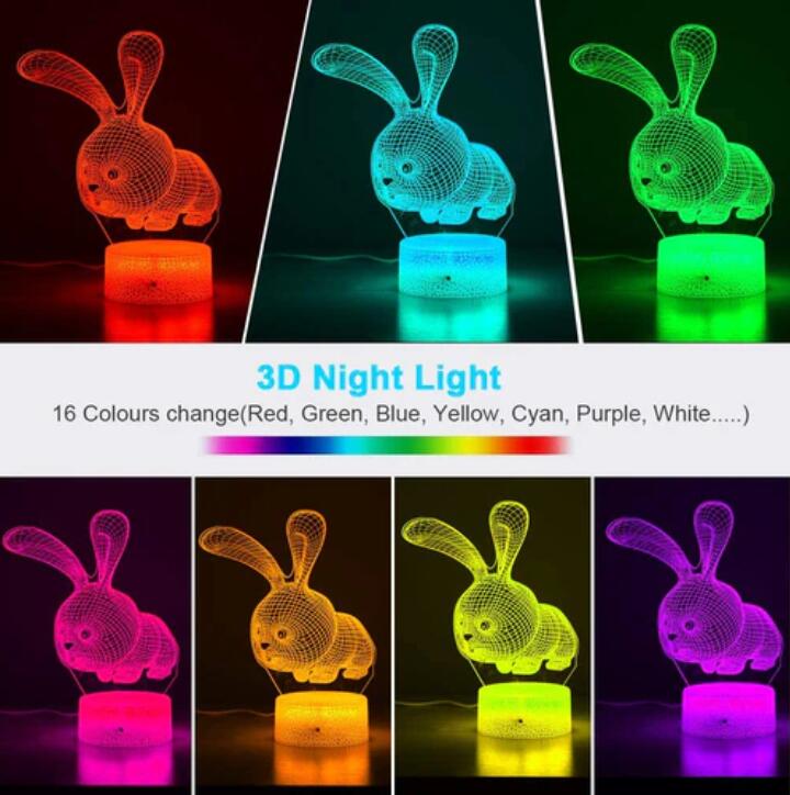 Animal Images 3D Illusion LED Night Light w/ 16 Colors Remote Touch Switch Adjustable Brightness for Kids Bedroom Decoration