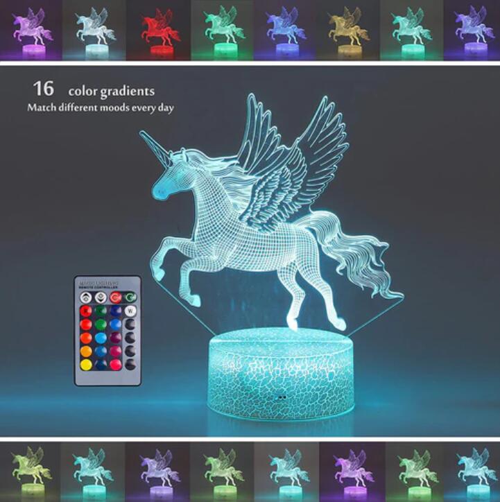 Animal Images 3D Illusion LED Night Light w/ 16 Colors Remote Touch Switch Adjustable Brightness for Kids Bedroom Decoration