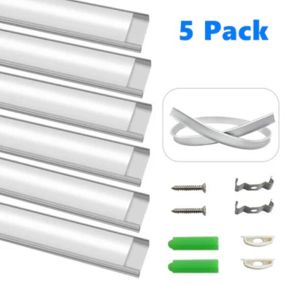 5Pack 1Meter (40'') Ultra-Thin Silver Bendable Aluminum Channel System for LED Strip Installations