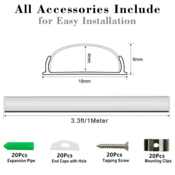 5Pack 1Meter (40'') Ultra-Thin Silver Bendable Aluminum Channel System for LED Strip Installations