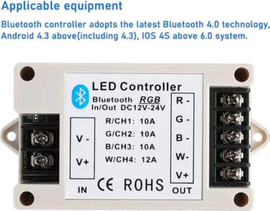 RGB/RGBW LED Strip Light Bluetooth Controller Phone APP Control for 5050 3528 RGB RGBW LED Strip Lights (Suitable for iOS & Android System)