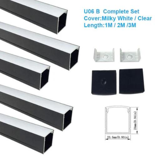 Black Aluminum Channel U06 24x24mm U Shape LED Aluminum Profile Kit for LED Strip Installation