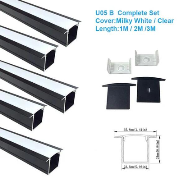 Black Aluminum Extrusion U05 36x24mm U-Shape LED Aluminum Channel System for LED Strip Installation