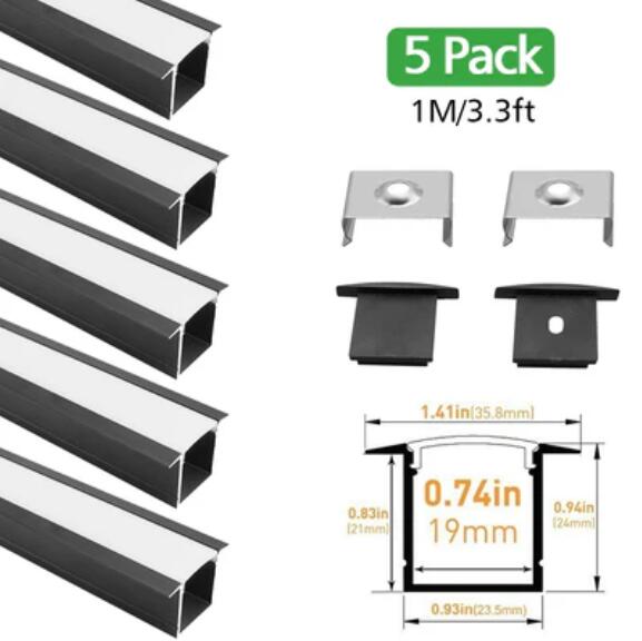 Black Aluminum Extrusion U05 36x24mm U-Shape LED Aluminum Channel System for LED Strip Installation