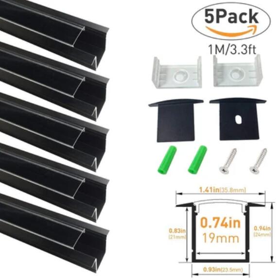 Black Aluminum Extrusion U05 36x24mm U-Shape LED Aluminum Channel System for LED Strip Installation