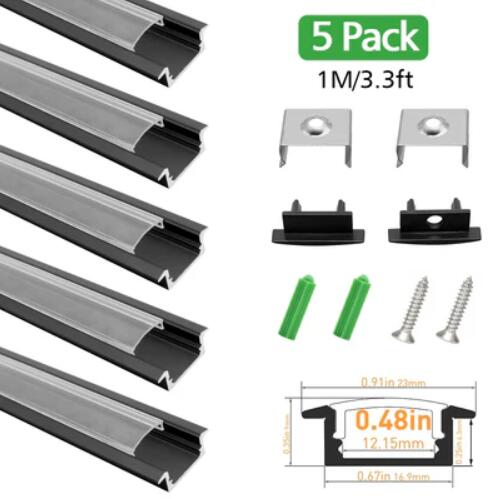 Black LED Profile U01 9x23mm U-Shape LED Aluminum Channel System
