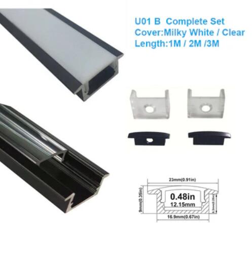 Black LED Profile U01 9x23mm U-Shape LED Aluminum Channel System