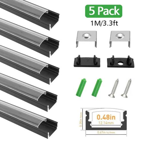Black LED Profile U02 9x17mm U-Shape LED Aluminum Channel System