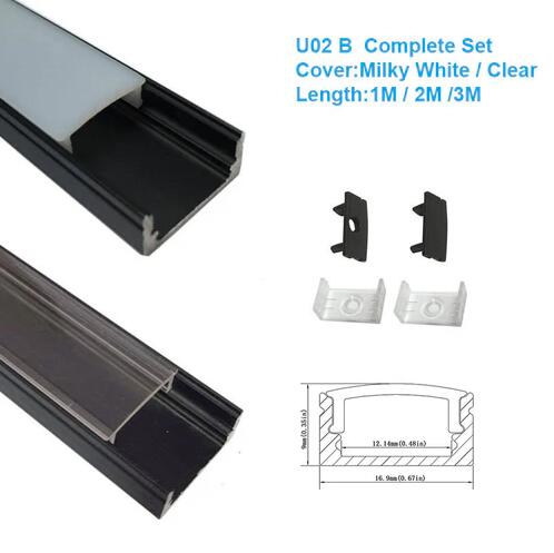 Black LED Profile U02 9x17mm U-Shape LED Aluminum Channel System