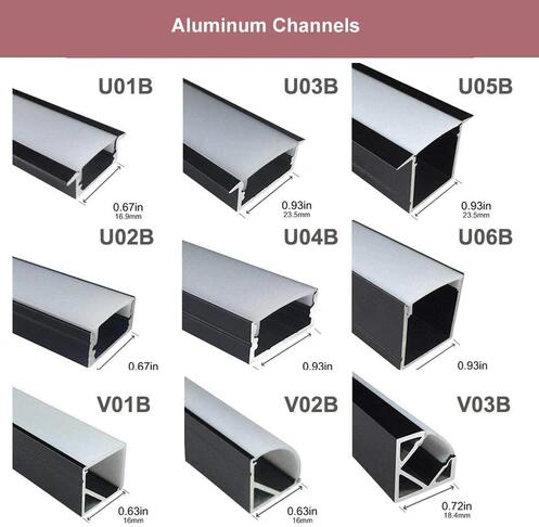 Black LED Profile U02 9x17mm U-Shape LED Aluminum Channel System