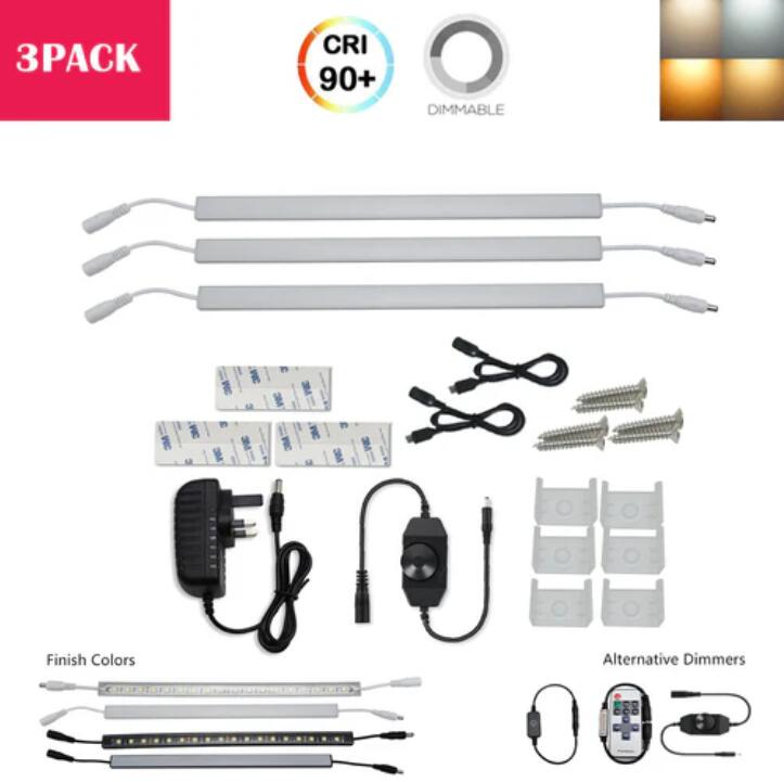 C-Series 3 Pack (3*3W) Dimmable CRI 90 Ultra Thin 12inch Linkable Linear LED Under Cabinet Lights with Dimmer & Power Adapter