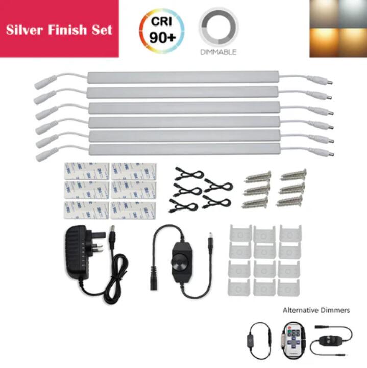 C-Series 6 Pack (6*3W) Dimmable CRI 90 Ultra Thin 12inch Linkable Linear LED Under Cabinet Lights with Dimmer & Power Adapter