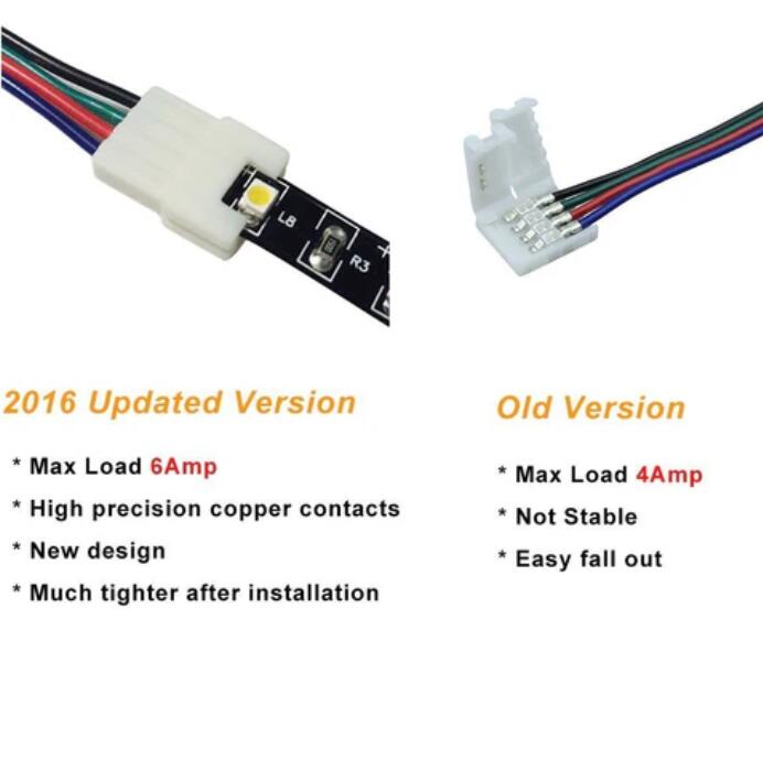 10pcs/Pack New LED Strip Connector Solderless Snap Down 4 Pin Strip to Strip Gapless Jumper for 10mm Wide 5050 RGB Color Flex LED Strips