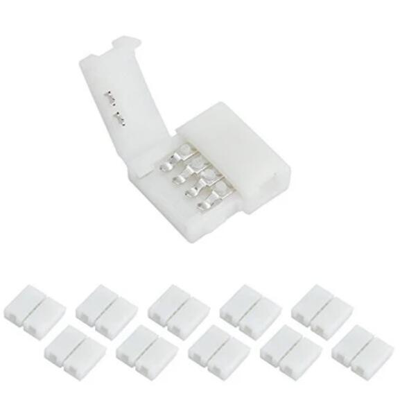 10pcs Pack Solderless Snap Down 4Conductor LED Strip Connectors for 10mm Wide SMD5050 RGB Color Flex LED Strips