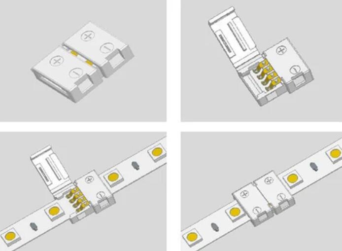 10pcs Pack Solderless Snap Down 4Conductor LED Strip Connectors for 10mm Wide SMD5050 RGB Color Flex LED Strips