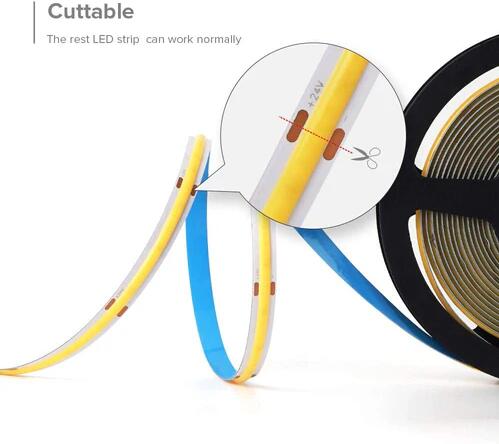 FCOB LED Strip 16.4FT/5M CRI90 320LEDs/m 8W/m 12V/24V Dimmable LED Light Ribbon Indoor Use