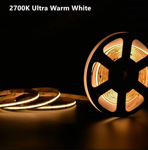 FCOB LED Strip 16.4FT/5M CRI90 320LEDs/m 8W/m 12V/24V Dimmable LED Light Ribbon Indoor Use
