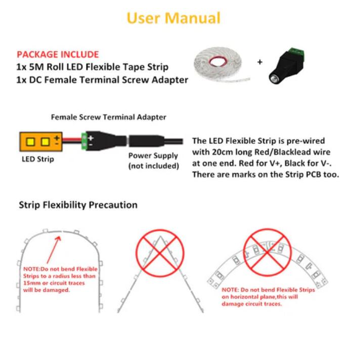 High CRI90 LED Light Strip, SMD3528-1200 240 LEDs 1200LM Per Meter, Double Row Flexible LED Strips, 15mm Wide 12V Tape
