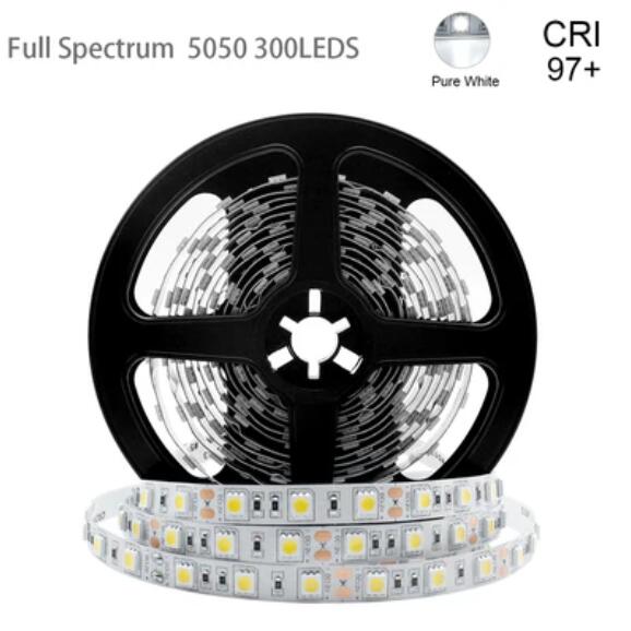 16.4FT 5Meter SMD5050 300LED 12V 60W True Color CRI95+ Full Spectrum Natural Light LED Strip Light