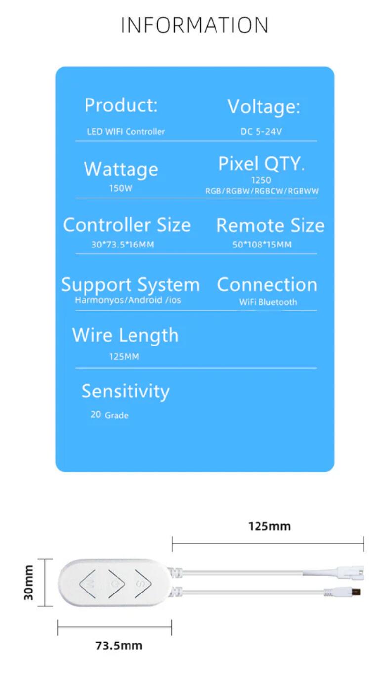RGB, RGBW, RGBWW SPI LED Controller WiFi Music Controller for Addressale LED Strips and Panels Support WS2811 WS2815 WS2801 SK6812 WS2813 SK9822 APA102C etc iOS/Android App Control