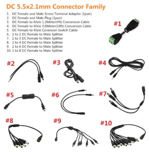 DC5.5x2.1mm Female to Male Connector Cable Family Collection DC Plug DC Conversion Cable DC Splitter