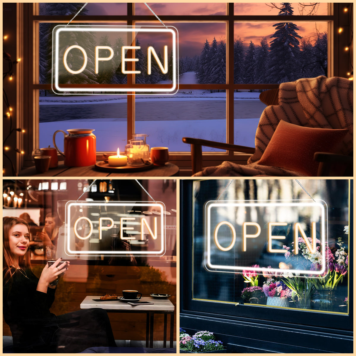 Open Signs for Business, COB Chip LED Neon Open Sign, 16"x 9" Bright Electric Light Up Open Signs with ON/OFF Switch adapter for Bars, Stores, Coffee Shop, Hotel, Window, Outdoor etc.