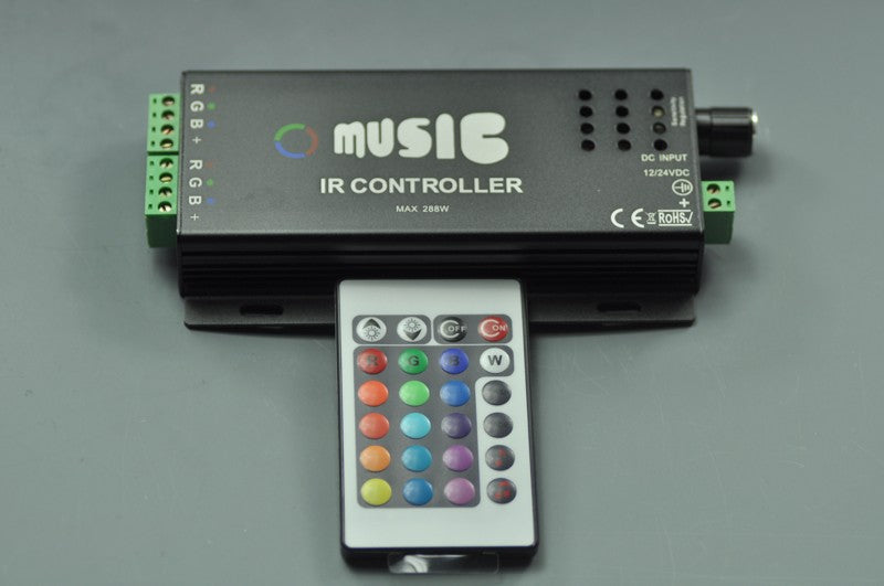 Led Music Controller 24 Keys IR Remote Controller  LED Strip /LED Bulb Sound Sensitive Control Black Aluminum 288 W