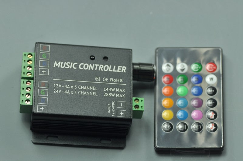 Music RGB Led Controller 24 Keys IR Remote Control LED Strip /LED Bulb Souch Sensitive  Black Aluminum 144 W