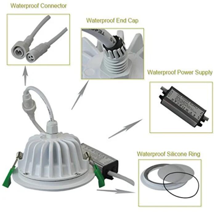 Waterproof IP65 CRI>80 Round LED Downlight Vapor Proof Fit for Shower, Sauna and Outdoor Lighting