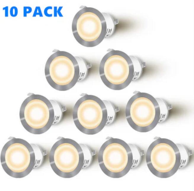 10 Pack Outdoor Recessed LED Deck Lights Kits IP67 Waterproof Inground LED Step Lights Kit for Garden, Yard, Steps， Bath Room and Kitchen