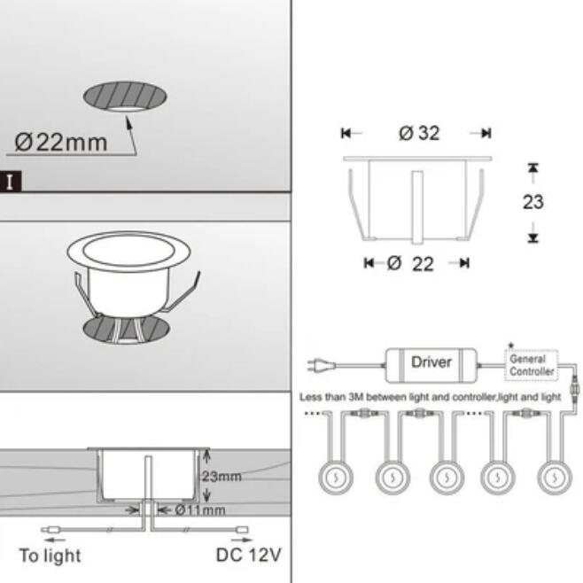 10 Pack Outdoor Recessed LED Deck Lights Kits IP67 Waterproof Inground LED Step Lights Kit for Garden, Yard, Steps， Bath Room and Kitchen