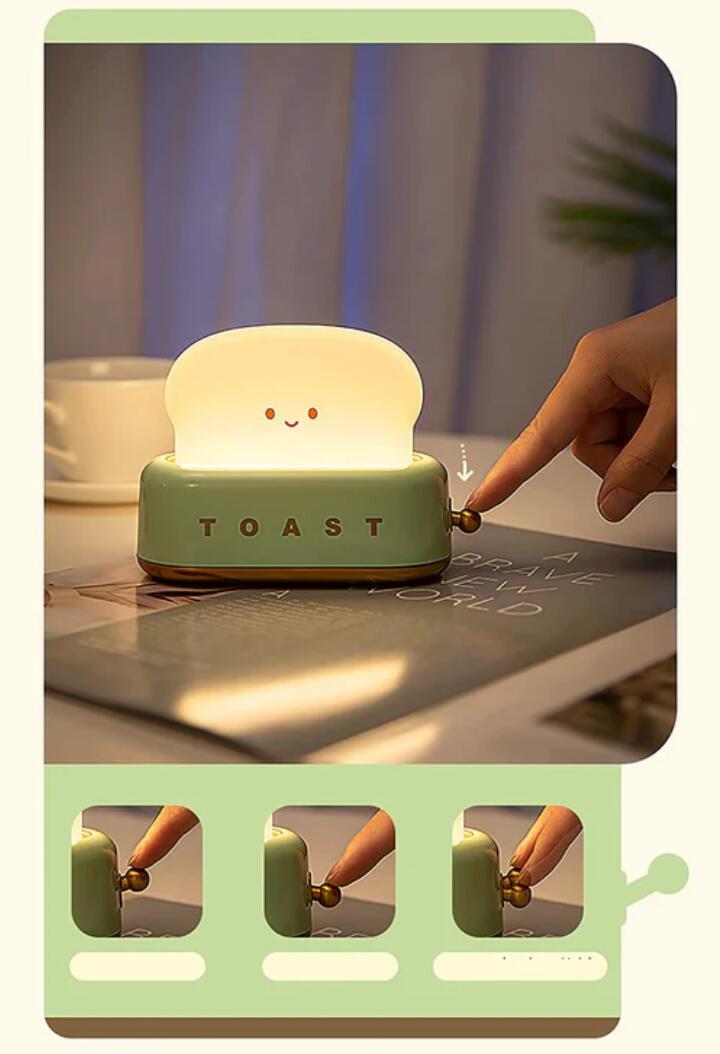 2pcs Pack (1Green+1Pink) Dimmable LED Toast Night Light Rechargeable Desk lamp with Timer for Baby Girls Boys