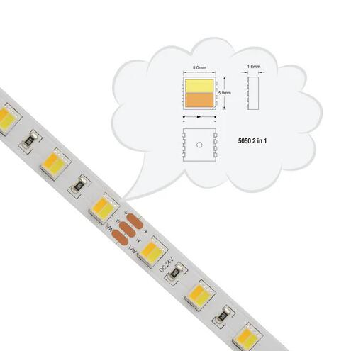 12V Dual White LED light Strip, 16.4FT/5Meter SMD5050-300 60 LEDs Per Meter 2 in 1 Color Temp-Adjustable Flexible LED Strip Light