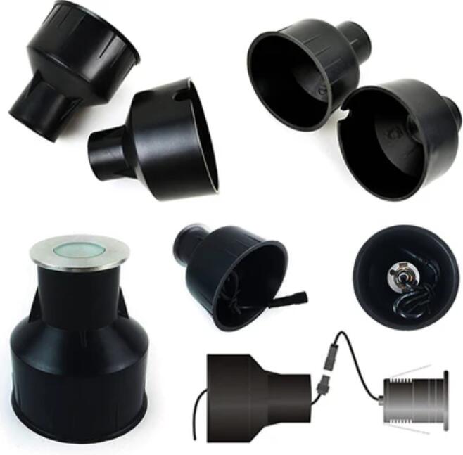 4pcs Pack Embedded Parts, Plastic Horn Shape, Black Built-in Fitting, Waterproof Outdoor/Indoor Pre-embedded Inserts, for LED Inground/Step Stair/Underwater Swimming Pool Lights