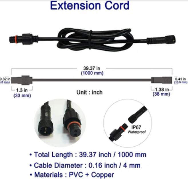 4pcs Pack Extension Cord, 3.28ft 2Pins with Waterproof Male and Female Connector, Copper Core Wire, Lighting Accessories Fittings for LED Inground/Step Stair/Underwater Swimming Pool Lights