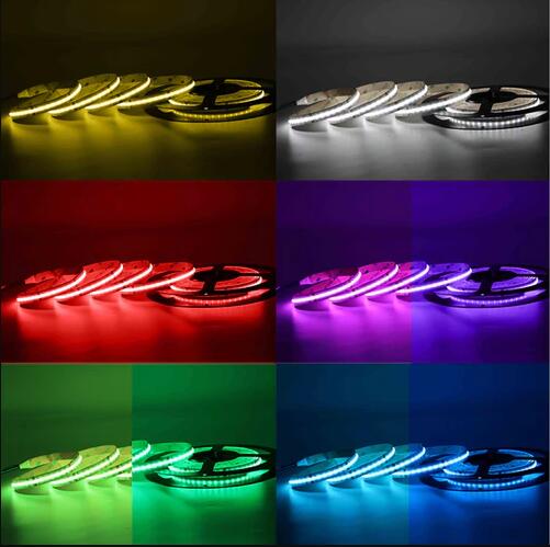Multi-colors FCOB LED Strip 16.4FT/5M Dot Free 432LEDs/M 10W/M 12V RGB LED Light Tape