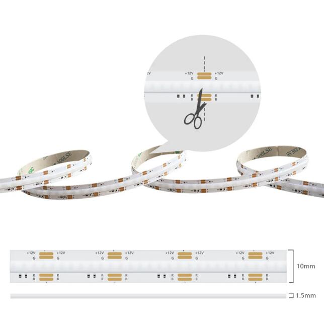 Multi-colors FCOB LED Strip 16.4FT/5M Dot Free 432LEDs/M 10W/M 12V RGB LED Light Tape