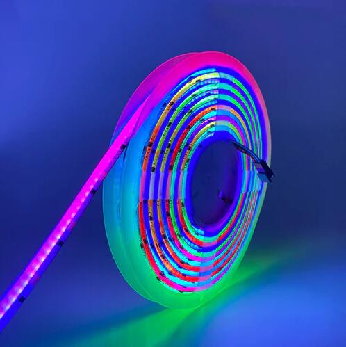FCOB WS2811 IC RGB Chip Flexible High Density Chasing Color LED Strip DC24V 720LED/m 16.4FT 100IC 12mm Width Dream Color LED Tape for Indoor DIY Decoratio(NO Adapter or Controller)