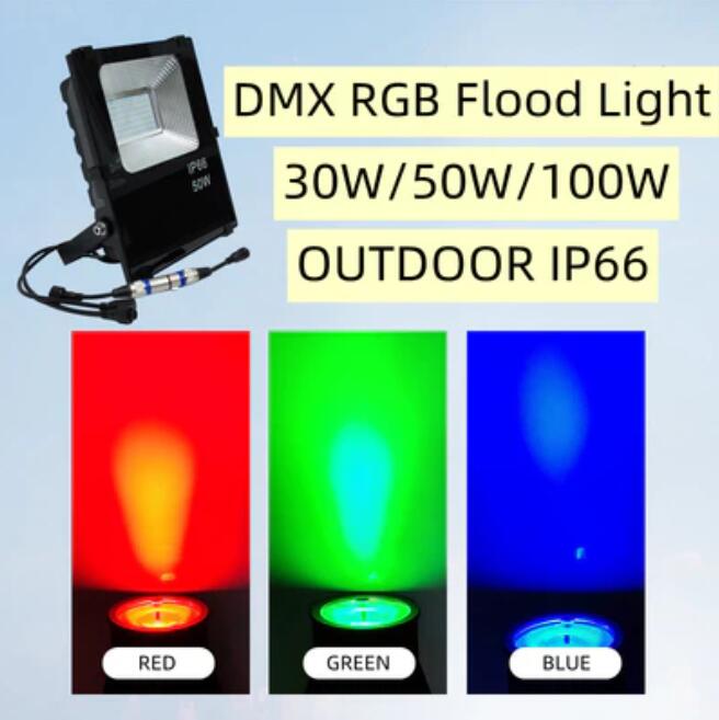 DMX512 RGB LED Flood Light 100W AC110-220V Outdoor IP66 LED WallWasher BLACK Aluminum Case Tempering Glass Cover High Lumen Security Light,Tunnel Spotlight Garden Landscape Lawn Lamp