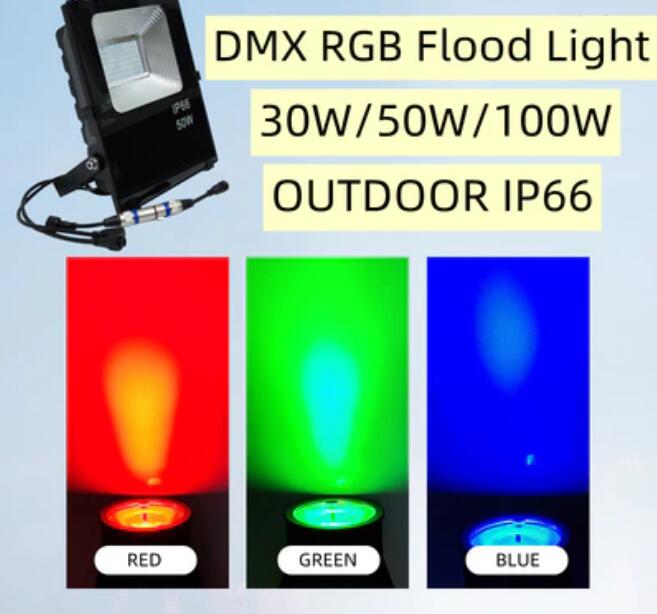 DMX512 RGB LED Flood Light 50W AC110-220V Outdoor IP66 LED WallWasher BLACK Aluminum Case Tempering Glass Cover High Lumen Security Light,Tunnel Spotlight Garden Landscape Lawn Lamp