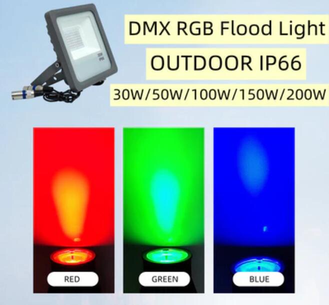 DMX512 RGB LED Flood Light 200W AC110-220V Outdoor IP66 LED WallWasher GREY Aluminum Case Tempering Glass Cover High Lumen Security Light Garden Landscape Lawn Lamp